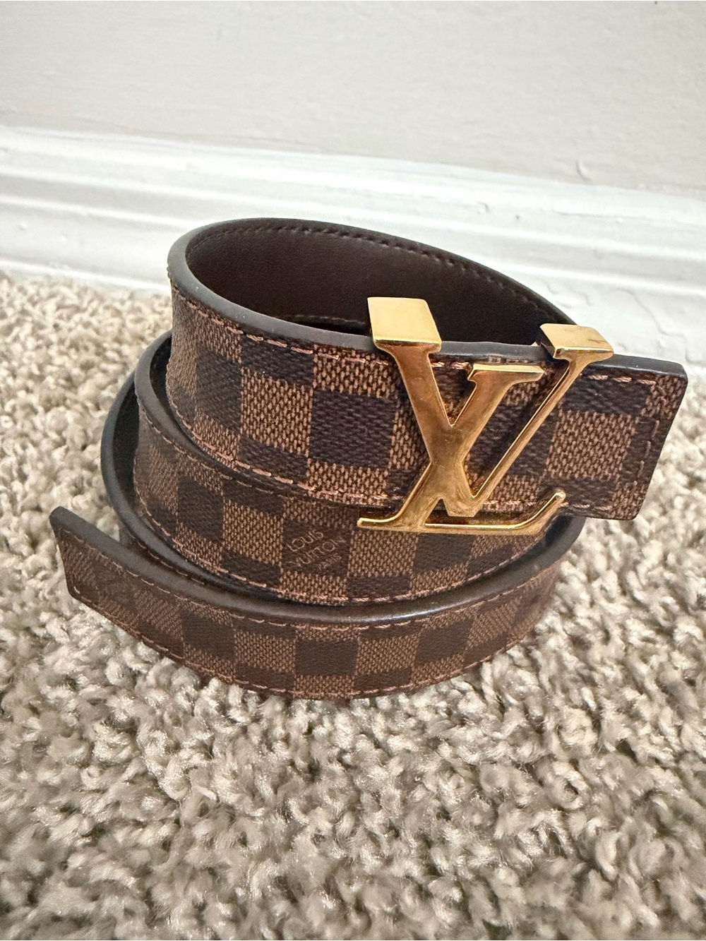 Louis Vuitton Brown Reversible Leather Belt with Stitched Edge